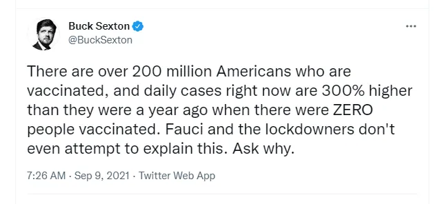 There are over 200 million Americans who are vaccinated, and daily cases right now are 300% higher