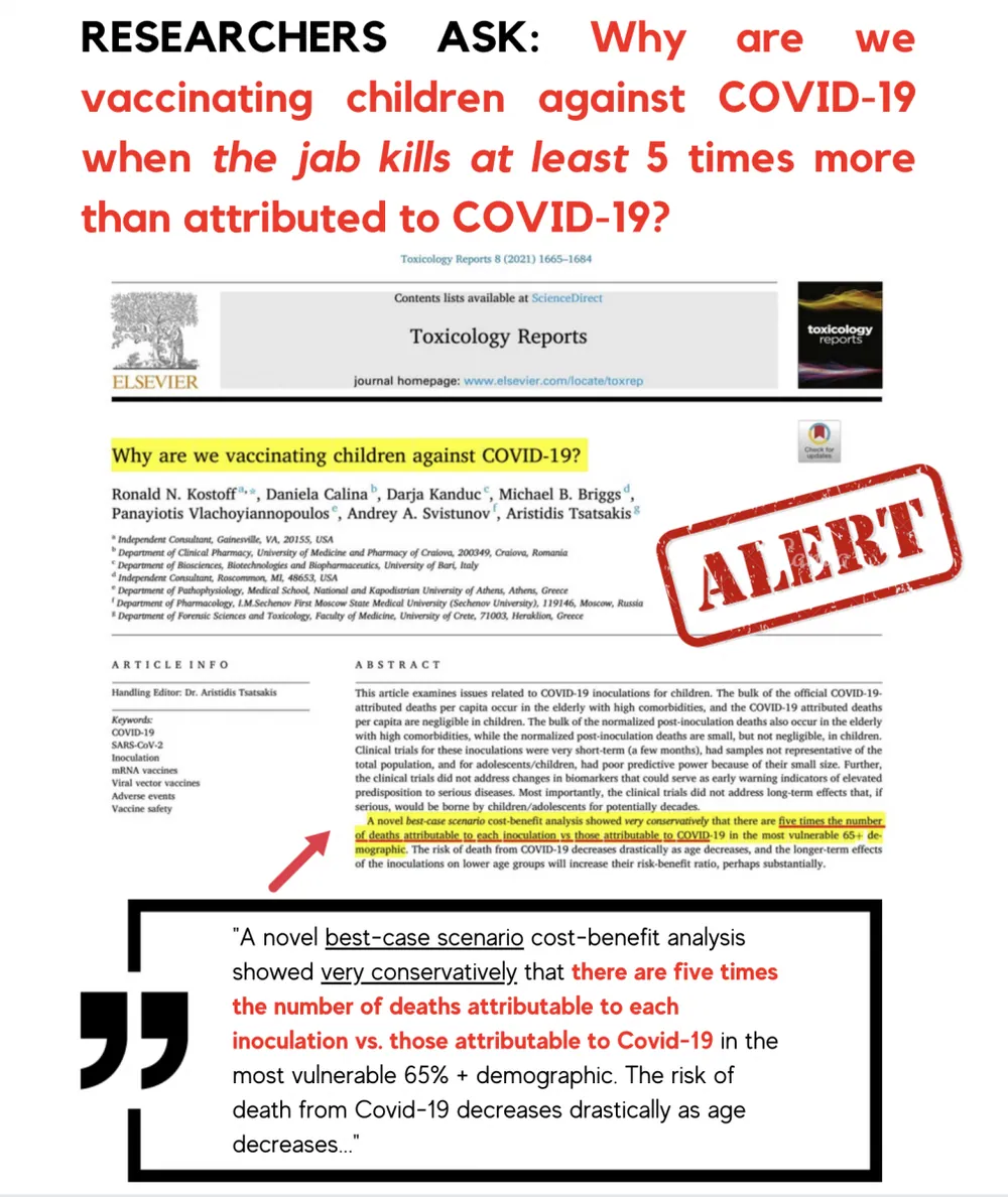 RESEARCHERS: Jab Kills At Least 5 Times More Than Covid, So Why Are We Vaccinating Kids?